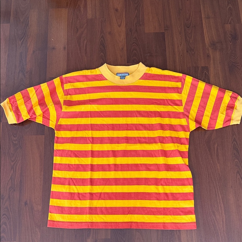Vintage Y2K Vibrant Striped Tee - Yellow and Red